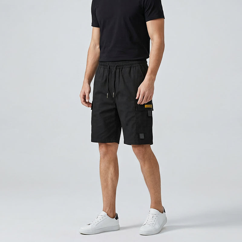 Calções cargo casuais para homem com cordão na cintura