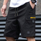 Calções cargo casuais para homem com cordão na cintura
