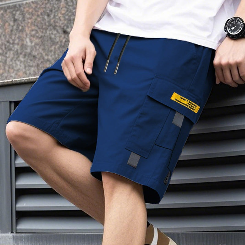 Calções cargo casuais para homem com cordão na cintura