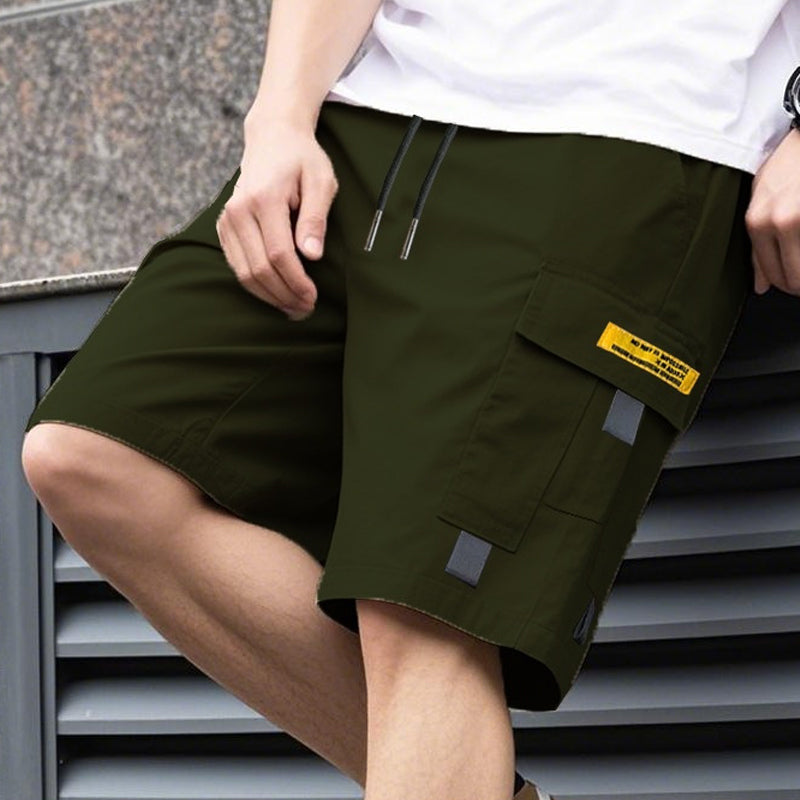 Calções cargo casuais para homem com cordão na cintura