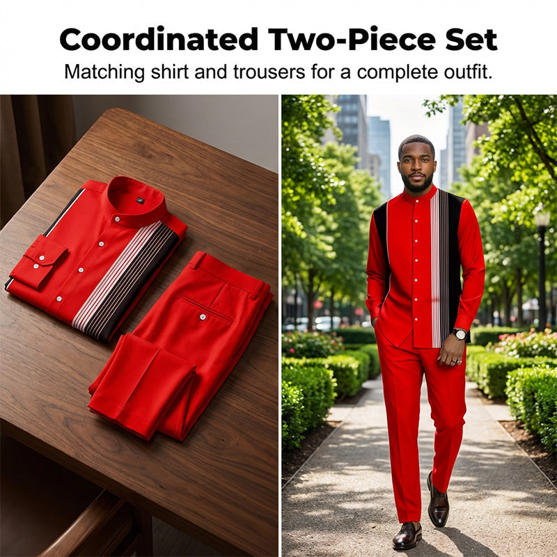 Conjunto de 2 peças para homem: camisa e calças às riscas