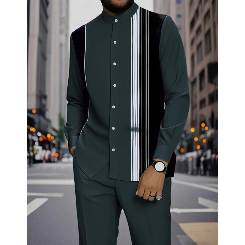 Conjunto de 2 peças para homem: camisa e calças às riscas