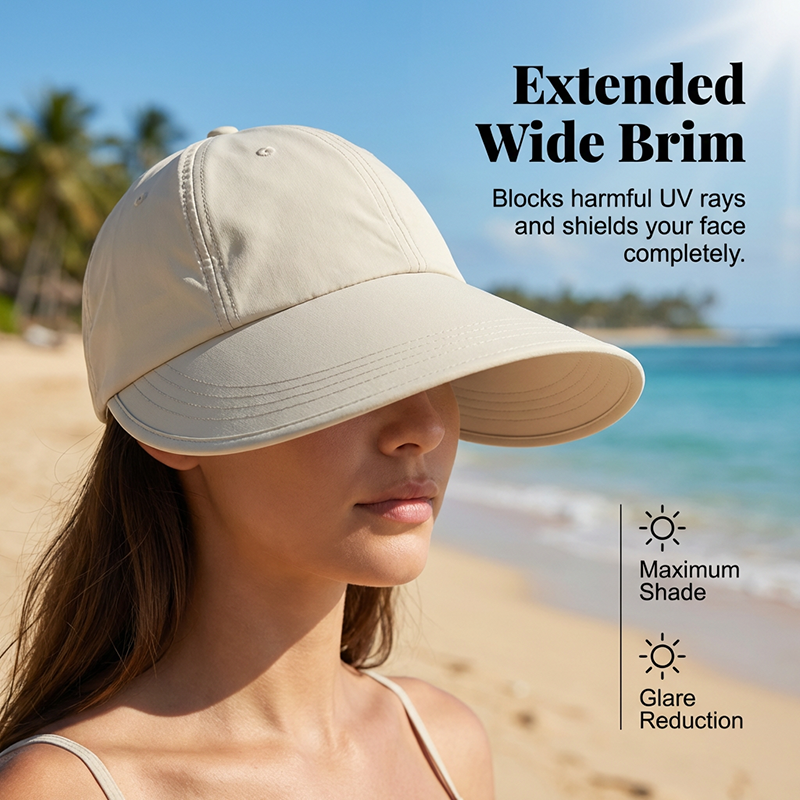 🧢  Chapéu de sol de aba larga para mulher – Proteção UV, tecido de secagem rápida e conforto respirável 🌊