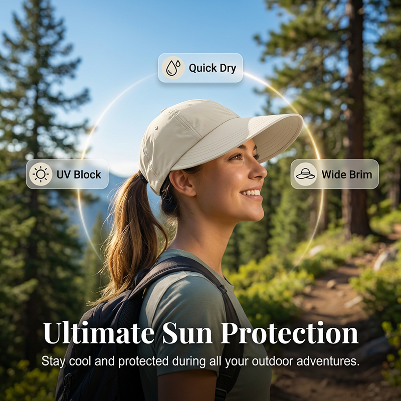 🧢  Chapéu de sol de aba larga para mulher – Proteção UV, tecido de secagem rápida e conforto respirável 🌊