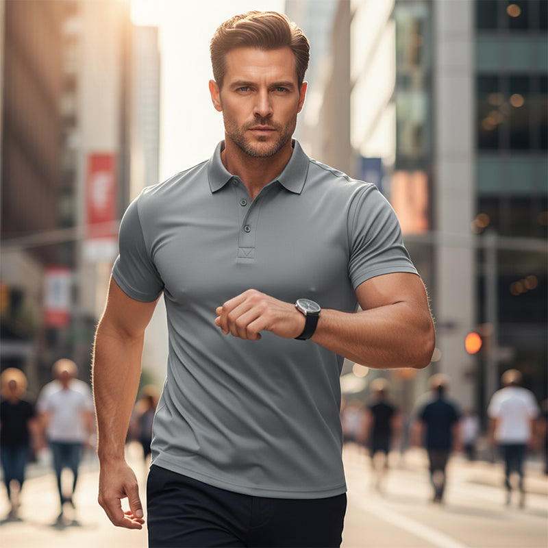 Camiseta masculina de manga curta com gola e secagem rápida