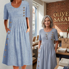 【S-2XL】🎉💃Vestido midi às riscas intemporal