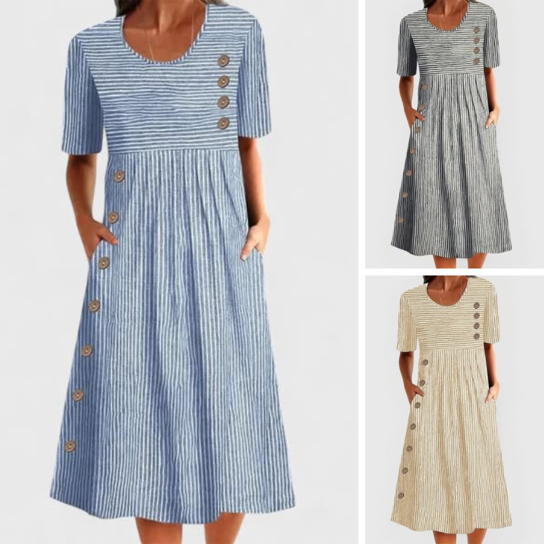 【S-2XL】🎉💃Vestido midi às riscas intemporal