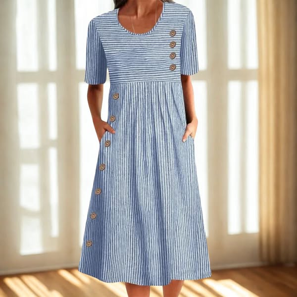 【S-2XL】🎉💃Vestido midi às riscas intemporal