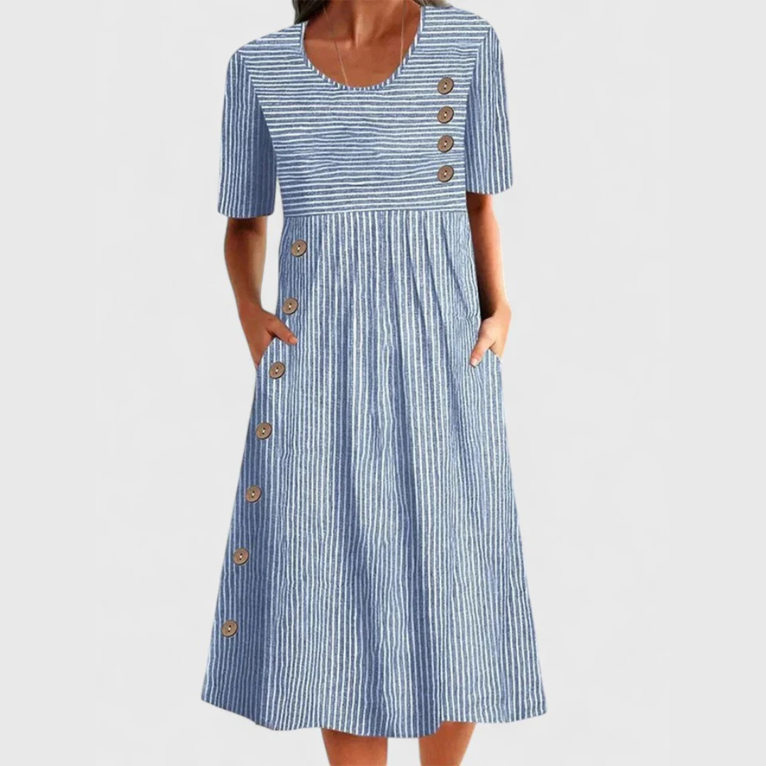 【S-2XL】🎉💃Vestido midi às riscas intemporal
