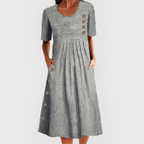 【S-2XL】🎉💃Vestido midi às riscas intemporal