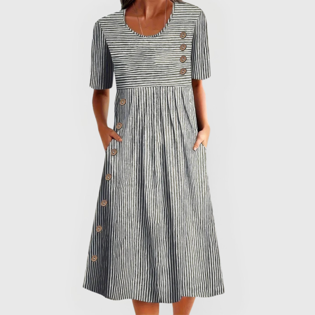 【S-2XL】🎉💃Vestido midi às riscas intemporal