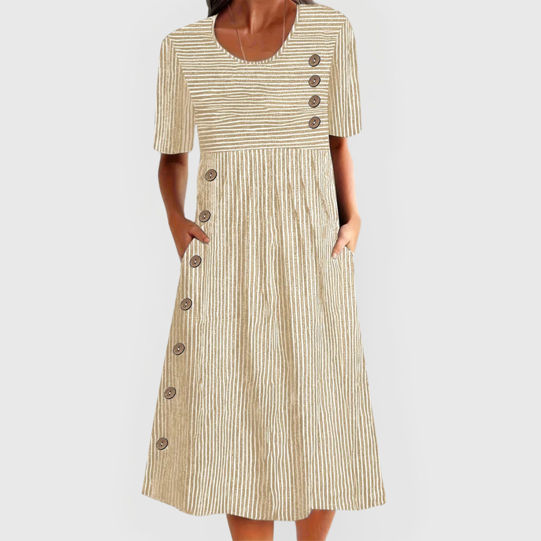 【S-2XL】🎉💃Vestido midi às riscas intemporal