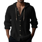 💎 50% DESCONTO EM SWEAT MASCULINO! 💎 Blusa casual de manga comprida em cor sólida – Fecho frontal com botões, capuz com cordão e tecido respirável.
