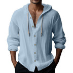 💎 50% DESCONTO EM SWEAT MASCULINO! 💎 Blusa casual de manga comprida em cor sólida – Fecho frontal com botões, capuz com cordão e tecido respirável.