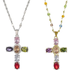 💎 50% DESCONTO!! ✝️ Colar colorido com pendente de cruz de strass – brilho intenso, comprimento ajustável e um look marcante ✨