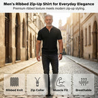 Camisola de malha canelada com fecho e manga curta para homem