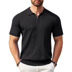 Camisola de malha canelada com fecho e manga curta para homem