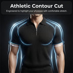 Camisola de malha canelada com fecho e manga curta para homem