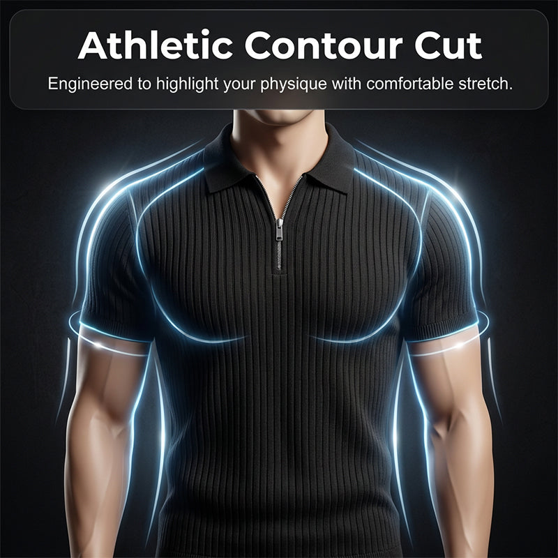 Camisola de malha canelada com fecho e manga curta para homem