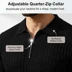 Camisola de malha canelada com fecho e manga curta para homem