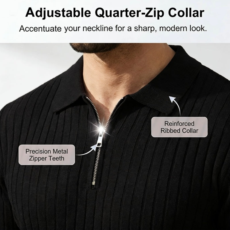 Camisola de malha canelada com fecho e manga curta para homem