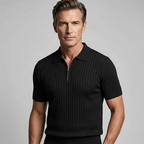 Camisola de malha canelada com fecho e manga curta para homem