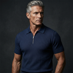 Camisola de malha canelada com fecho e manga curta para homem