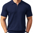 Camisola de malha canelada com fecho e manga curta para homem