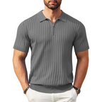 Camisola de malha canelada com fecho e manga curta para homem