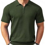 Camisola de malha canelada com fecho e manga curta para homem