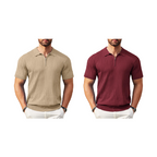 Camisola de malha canelada com fecho e manga curta para homem