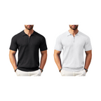 Camisola de malha canelada com fecho e manga curta para homem