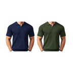 Camisola de malha canelada com fecho e manga curta para homem