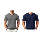 Camisola de malha canelada com fecho e manga curta para homem