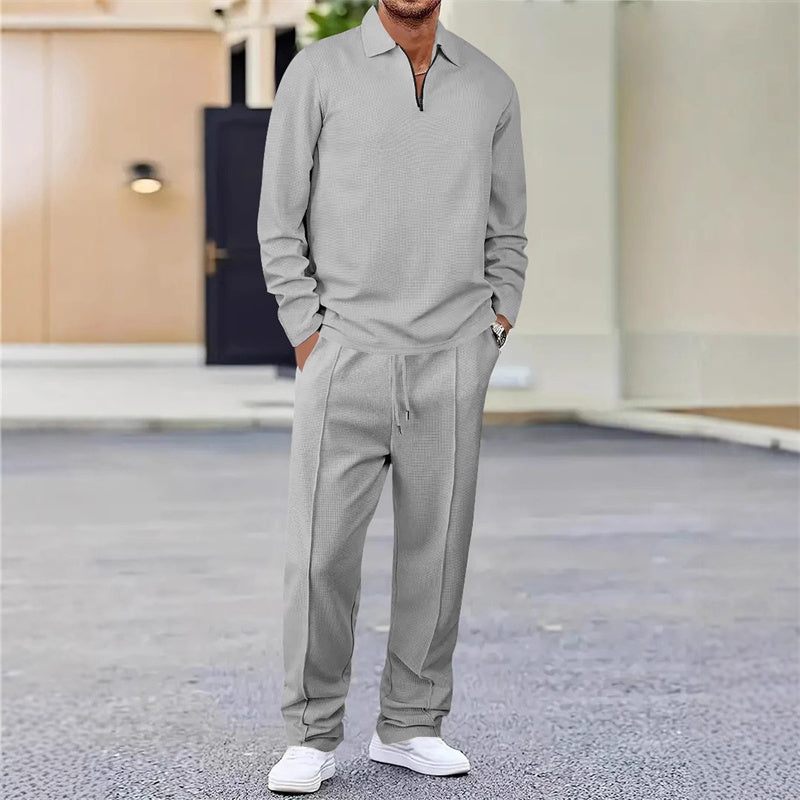 Conjunto de sweatshirt para homem com textura waffle e calça reta