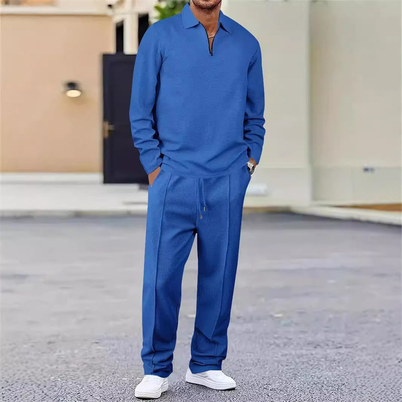 Conjunto de sweatshirt para homem com textura waffle e calça reta