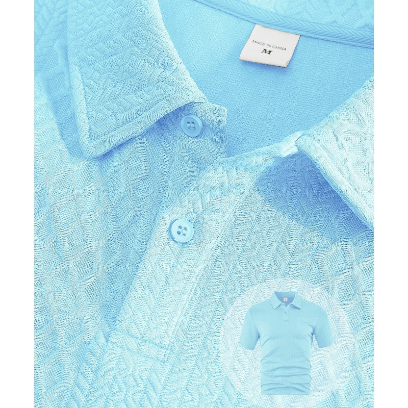Conjunto de 2 peças para homem: camisola de manga curta com gola virada e padrão diamante e calções com cordão