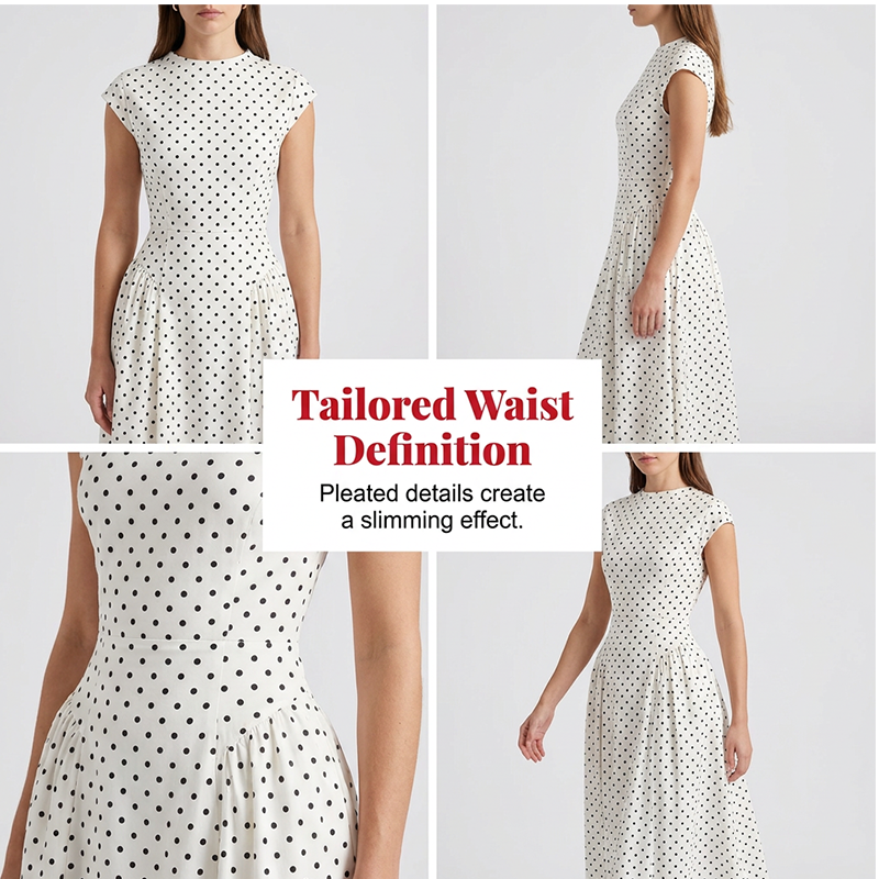 Vestido elegante de mulher às bolinhas com corte em A
