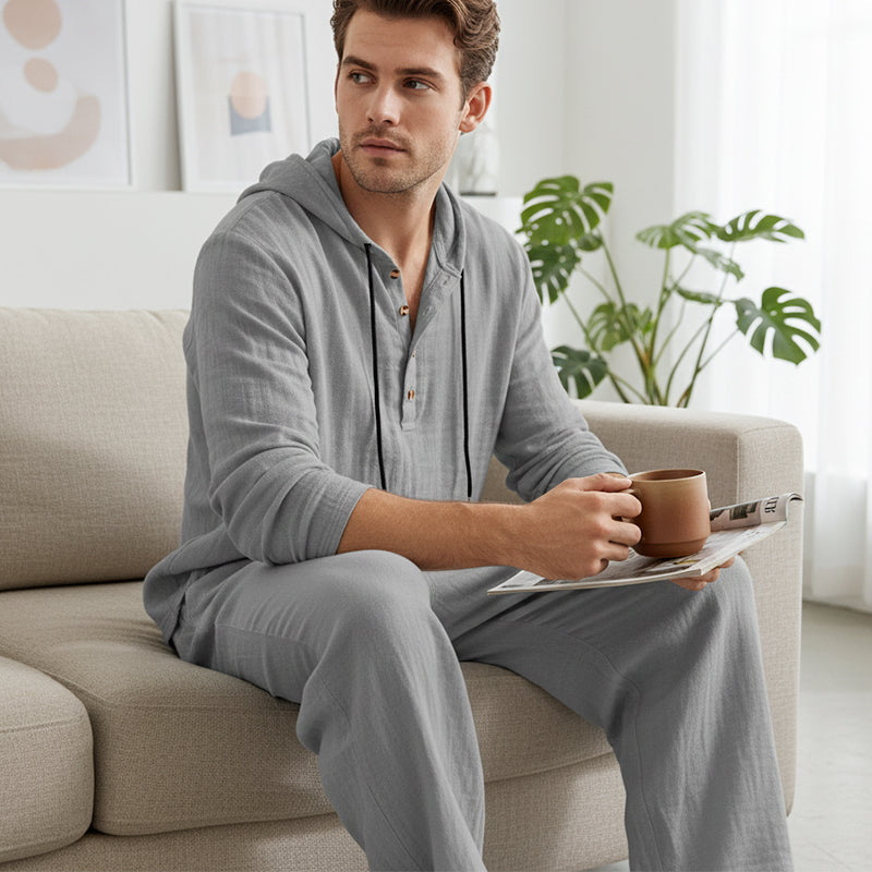 Conjunto de 2 peças com camisola com capuz e calças largas casuais para homem