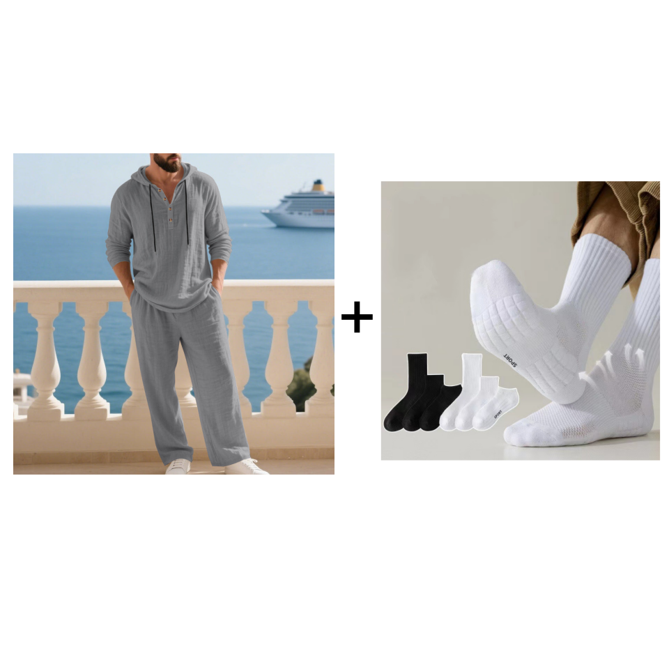 Conjunto de 2 peças com camisola com capuz e calças largas casuais para homem