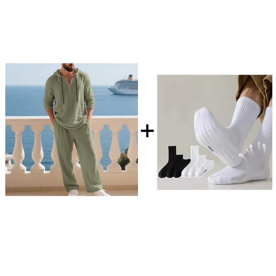 Conjunto de 2 peças com camisola com capuz e calças largas casuais para homem