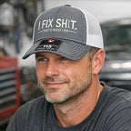 Boné trucker com parte traseira em rede e bordado “I Fix Shit”