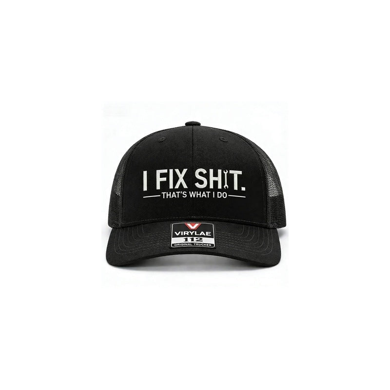 Boné trucker com parte traseira em rede e bordado “I Fix Shit”
