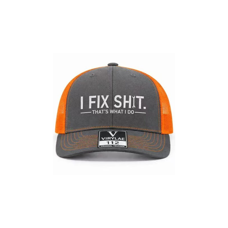 Boné trucker com parte traseira em rede e bordado “I Fix Shit”