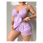 🥳PROMOÇÃO IMPERDÍVEL DE 2026🥳💞MAIS DE 50 MIL VENDIDOS!👗🌸 50% DESCONTO! Conjunto de pijama com top e calções com detalhes em renda – Tecido macio tipo cetim, alças ajustáveis e decote em V.