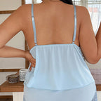 🥳PROMOÇÃO IMPERDÍVEL DE 2026🥳💞MAIS DE 50 MIL VENDIDOS!👗🌸 50% DESCONTO! Conjunto de pijama com top e calções com detalhes em renda – Tecido macio tipo cetim, alças ajustáveis e decote em V.
