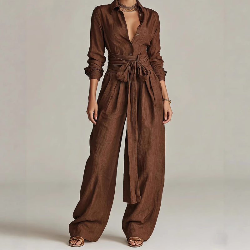 Conjunto de blusa para menina com gola e calças de cintura alta