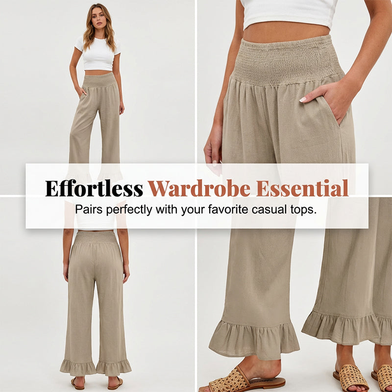 Calça de fato de treino estilo boho com folhos para mulher