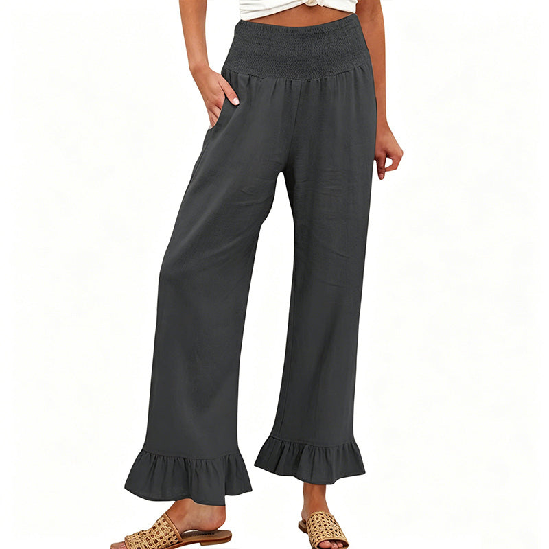 Calça de fato de treino estilo boho com folhos para mulher