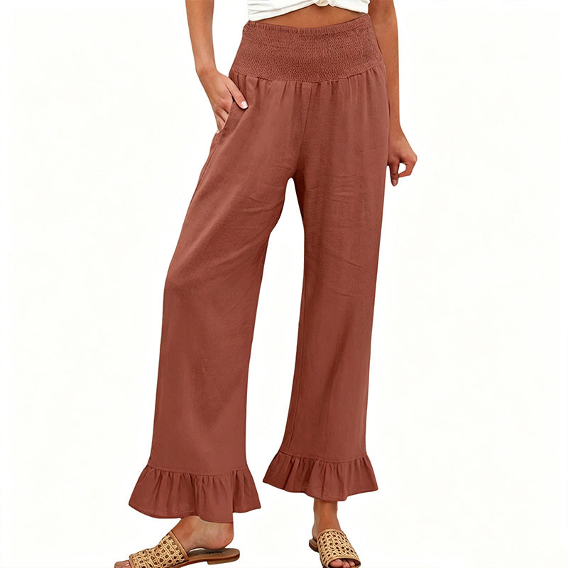 Calça de fato de treino estilo boho com folhos para mulher